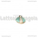 Charm Conchiglia in metallo dorato smaltato azzurro 12.5x11mm