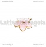 Ciondolo Fiore in metallo dorato smaltato rosa 16.5x14.5mm