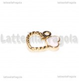 Ciondolo Cuore in metallo dorato smaltato rosa 18mm