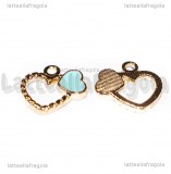 Ciondolo Cuore in metallo dorato smaltato azzurro 18mm