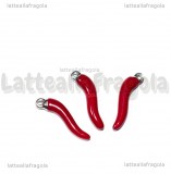Ciondolo Cornetto Portafortuna 3D in Acciaio smaltato Rosso 20x6mm