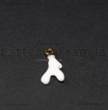 Charm Rametto di Corallo 3D in metallo dorato smaltato bianco 18x9mm