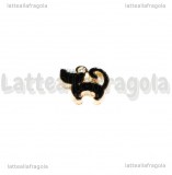 Charm Gatto in metallo dorato smaltato nero 12x12mm