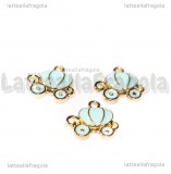 Charm Carrozza di Cenerentola in metallo dorato smaltato azzurro 13x12mm
