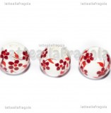 Perla in ceramica bianca con fiori rossi 12mm 