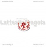 Perla in ceramica bianca con fiori rossi 12mm