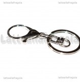 Portachiavi con gancio e anello in metallo argentato 68x30mm