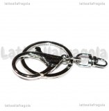 Portachiavi con gancio e anello in metallo argentato 68x30mm