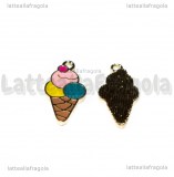 Charm Cono Gelato in metallo dorato smaltato 25x12mm