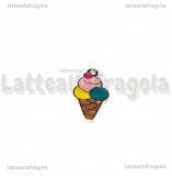 Charm Cono Gelato in metallo dorato smaltato 25x12mm