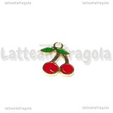 Charm Ciliegie in metallo dorato smaltato 18x16mm