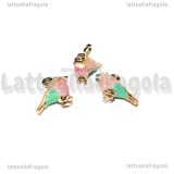 Ciondolo Uccellino in metallo dorato smaltato C 17x15mm