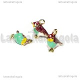 Ciondolo Uccellino in metallo dorato smaltato A 17x15mm