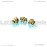 Ciondolo Pacco Regalo 3D in metallo dorato smaltato Azzurro 12x8mm