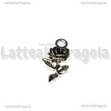 Charm Rosa in metallo argento antico 21x10.5mm