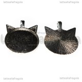 Base Testa di Gatto in metallo argento antico per cammei 25mm