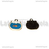 Charm Pesce Rosso in Boccia in metallo smaltato dorato 16x15mm