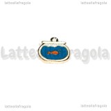 Charm Pesce Rosso in Boccia in metallo smaltato dorato 16x15mm