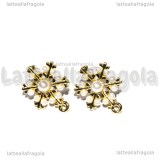 Perni Fiocco di Neve in metallo gold plated con perle acriliche 20x14mm