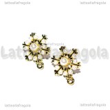 Perni Fiocco di Neve in metallo gold plated con perle acriliche 20x14mm