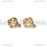 Perni Rombo in metallo gold plated con perle acriliche 16x13mm