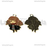 Ciondolo Hermione della saga di Harry Potter in metallo dorato smaltato 30x20mm