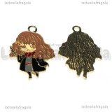 Ciondolo Hermione della saga di Harry Potter in metallo dorato smaltato 30x20mm