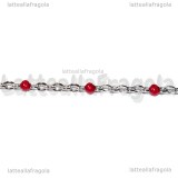 1 Metro Catena Rosario Rosso Smaltato in Acciaio Inox 2.5x2mm