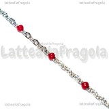 1 Metro Catena Rosario Rosso Smaltato in Acciaio Inox 2.5x2mm