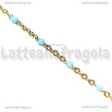 1 Metro Catena Rosario Azzurro Smaltato in Acciaio Inox dorato 2.5x2mm