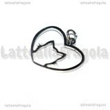 Ciondolo Cuore con Gatto in acciaio inox 21x20mm