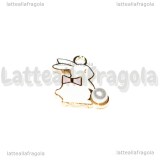 Charm Coniglio Fiocco Rosa con perla in metallo dorato smaltato 16.5x13.5mm