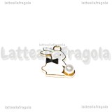 Charm Coniglio Fiocco Nero con perla in metallo dorato smaltato 16.5x13.5mm