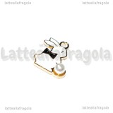Charm Coniglio Fiocco Nero con perla in metallo dorato smaltato 16.5x13.5mm