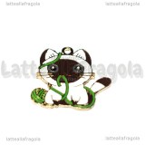 Ciondolo Gatto con gomitolo in metallo dorato smaltato 26x26mm