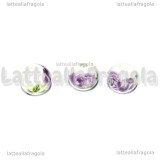 Perla in ceramica bianca con fiore viola 10mm