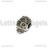Teschio foro largo in metallo argento antico 15x10mm