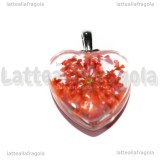 Ciondolo Cuore in vetro con Fiori Rossi 28x20mm