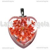 Ciondolo Cuore in vetro con Fiori Rossi 28x20mm