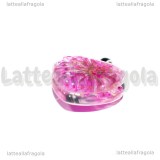 Ciondolo Cuore in vetro con Fiori Fucsia 28x20mm
