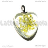 Ciondolo Cuore in vetro con Fiori Gialli 28x20mm