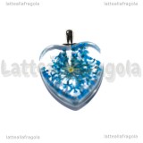 Ciondolo Cuore in vetro con Fiori Blu 28x20mm