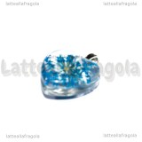 Ciondolo Cuore in vetro con Fiori Blu 28x20mm