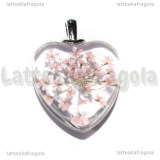 Ciondolo Cuore in vetro con Fiori Rosa Chiaro 28x20mm