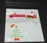 10 buste in plastica Babbo Natale Merry Christmas con bordo adesivo 14x10cm