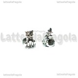 Gatto foro largo in metallo argento antico 14x9mm