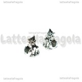 Gatto foro largo in metallo argento antico 14x9mm