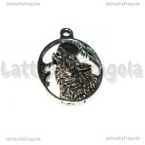 Ciondolo Lupo Spirito Guida in metallo argento antico 28x19mm