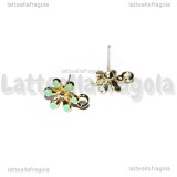 Orecchini Fiori in metallo gold plated smaltato azzurro 13x9mm