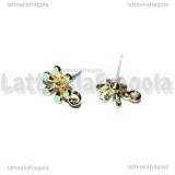 Orecchini Fiori in metallo gold plated smaltato azzurro 13x9mm